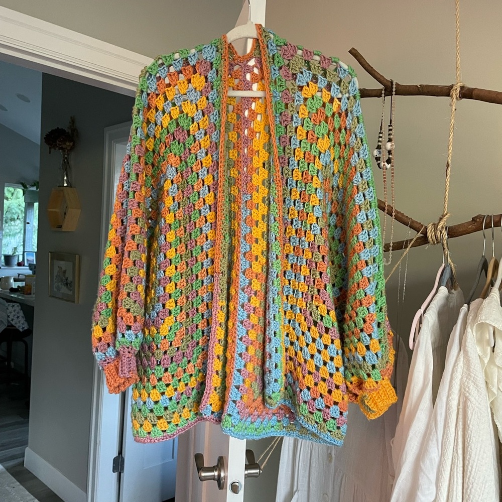Handmade Colorful Crochet Open-Front Sweater